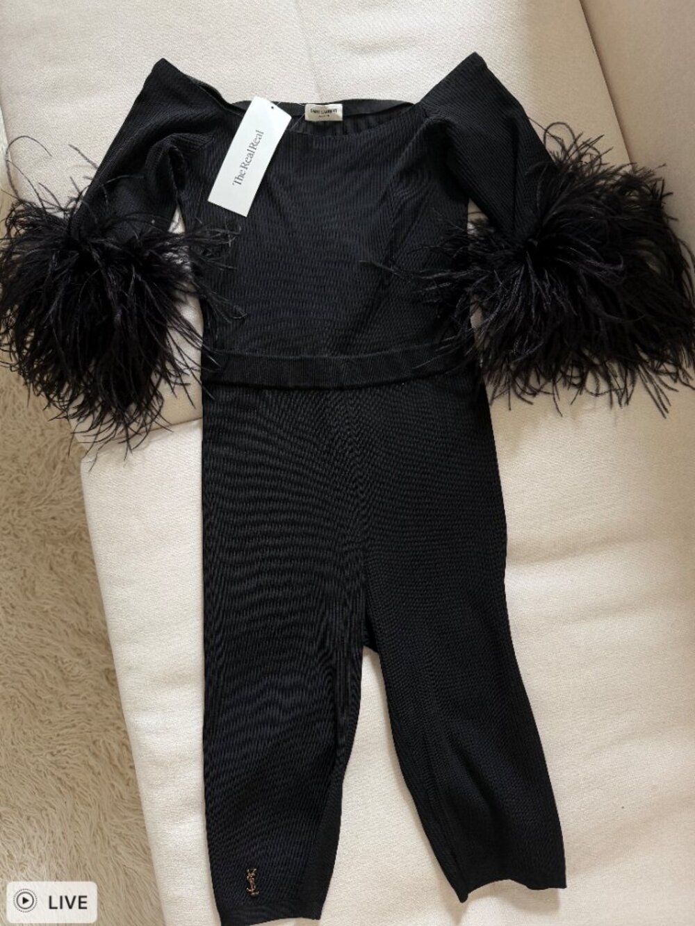 Saint Laurent Cashmere Jumpsuit with Ostrich Feathers  Size-Small - Picture 6 of 7